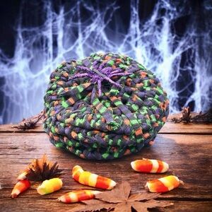 Colorful Woven Basket with Spider Decor